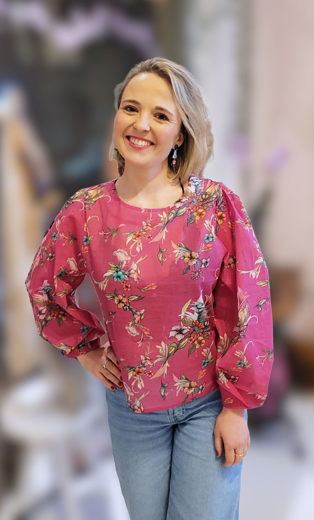 Balloon Bluse – Florida Pink – Bio-Baumwolle – Blusa Balão – Florida Rosa Estampa Exclusiva – Algodão Orgânico Produto local 4