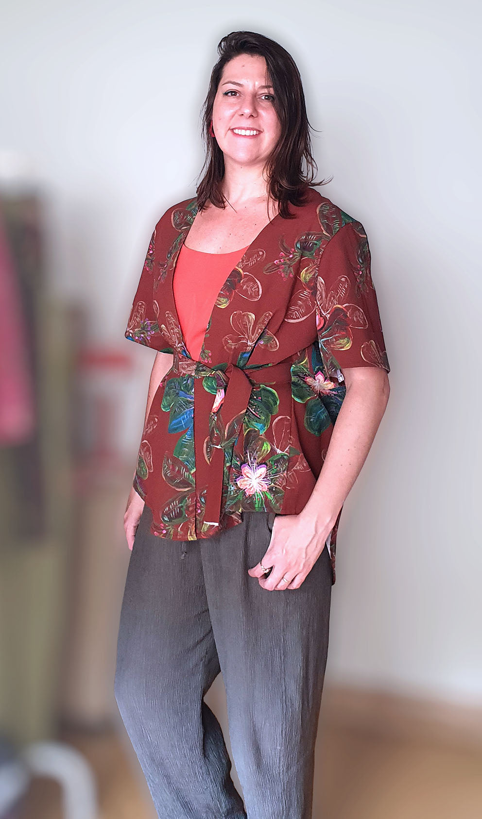 Kimono-Bluse – Floral Pequi – ECOVERO™- Exklusiver Print · Einheitsgröße P/M/G · In Stuttgart handgenäht