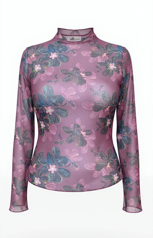 Langarm-Mesh-Top – Floral Pequi